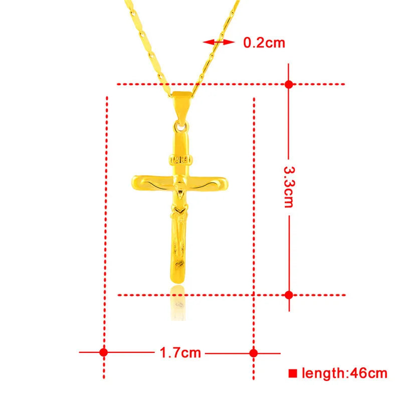 Women's 24K Gold (AU999) Stylish Cross Necklace | Gold-Inlaid Bead Cross, Hammered Space Texture with Rotatable