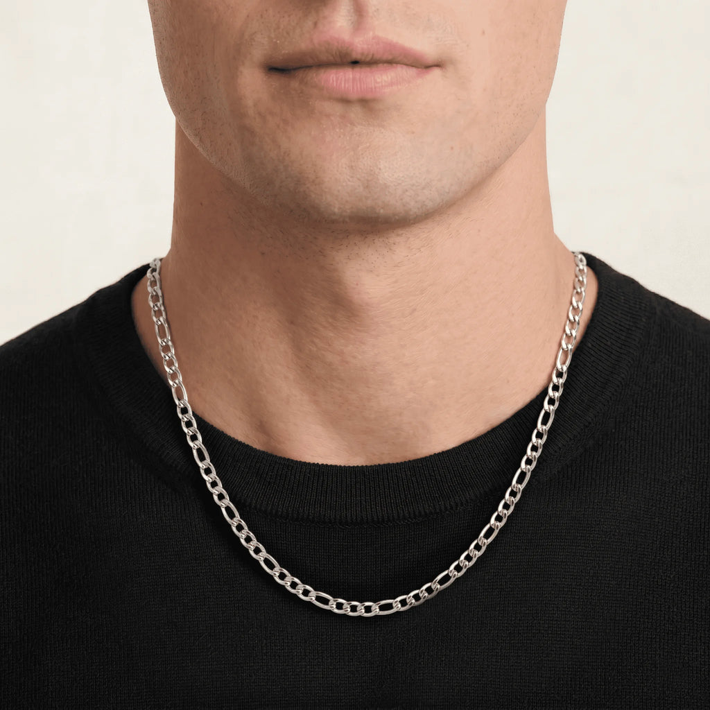 Necklace for man Stainless Steel Figaro Chain 58cm, Non-Tarnish NK 3:1 Link Necklace, Waterproof Minimalist Hip Hop Jewelry