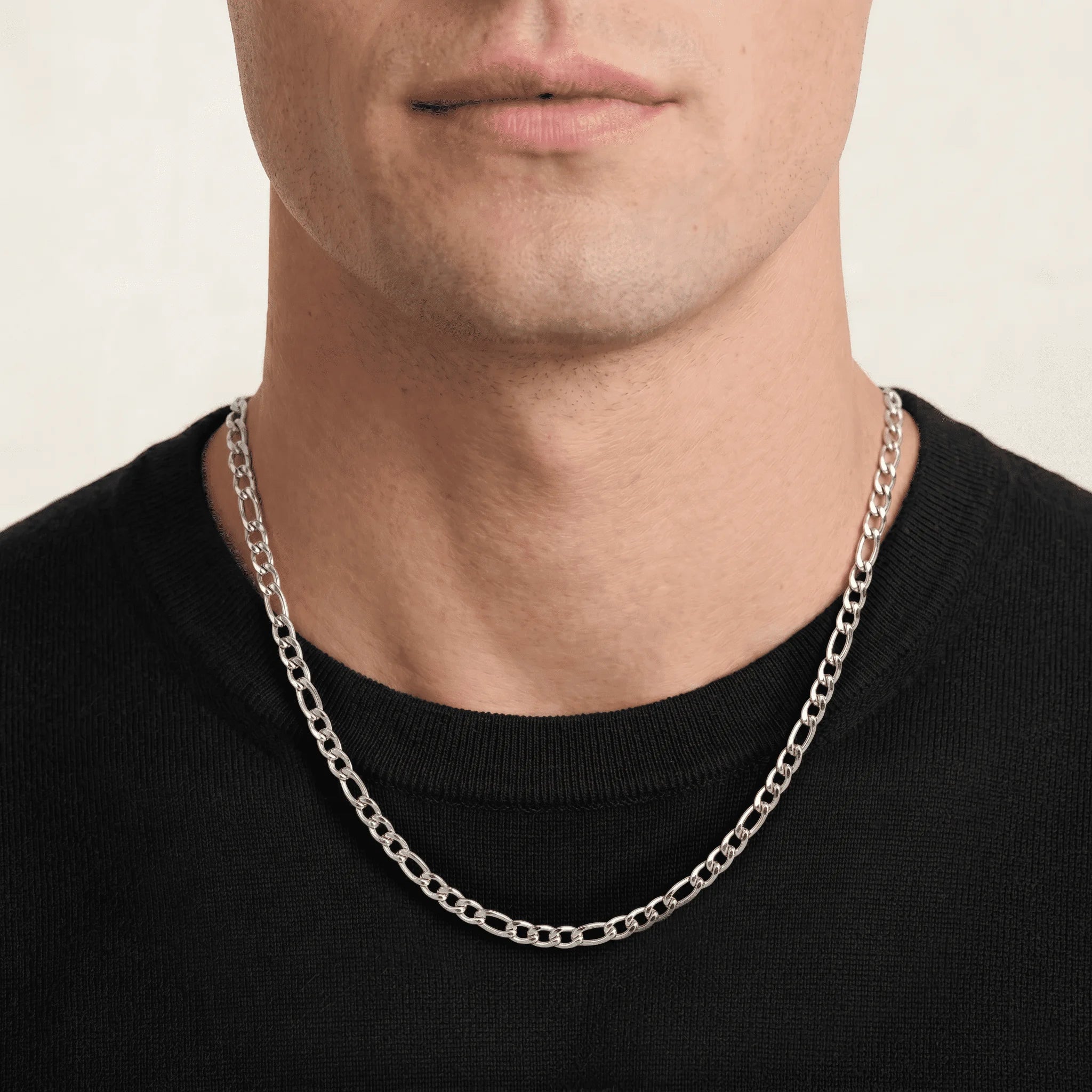 Necklace for man Stainless Steel Figaro Chain 58cm, Non-Tarnish NK 3:1 Link Necklace, Waterproof Minimalist Hip Hop Jewelry
