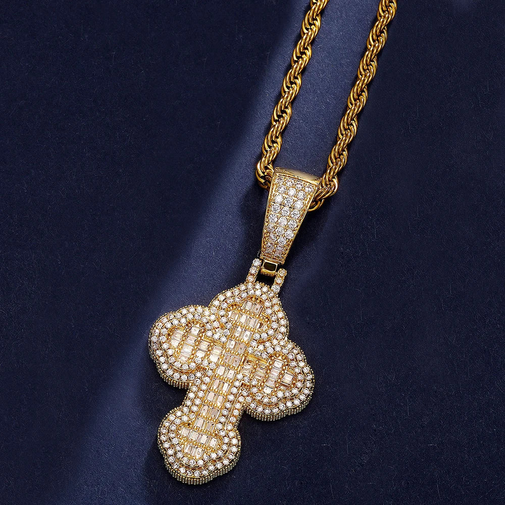 Gold Iced Out Cross Pendant Necklace CZ