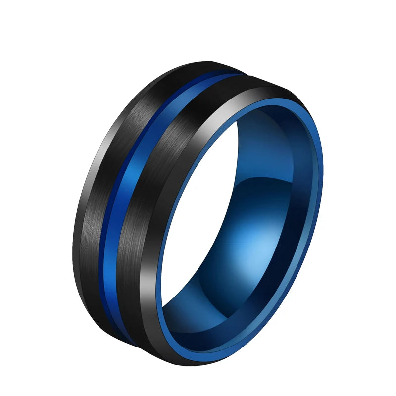 UAGE Hot Sale Groove Rings Black Blu Stainless Steel Midi Rings For Men Charm Male Jewelry