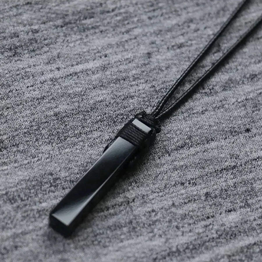 Unisex Natural Black Obsidian Rectangle Pendant Necklace Simple Black Wax Rope Adjustable Length Suitable for Men And Women Idea