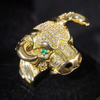 Noble Iced Out Bull Head Ring for Men/Women with Green CZ Eyes Hip Hop Charming Jewelry for Party Rapper Style Accessory