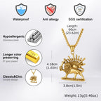 Lion Sun Pendant Necklace for Men Him, Stainless Steel Gold Silver Color Box Chain, Streetwear Daily Jewelry Gift