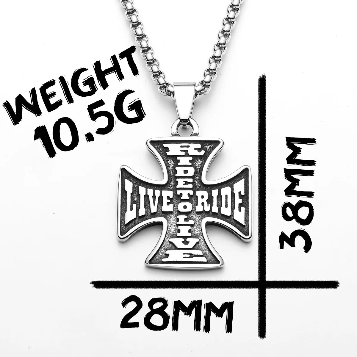 Live to Ride Cross Stainless Steel Pendant Necklace