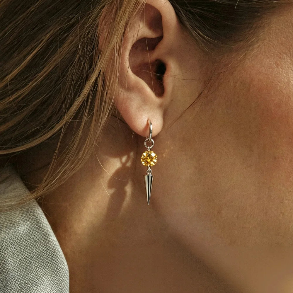 Colorful Cubic Zircon Huggie Hoop Earrings — Cone Spike Dangle