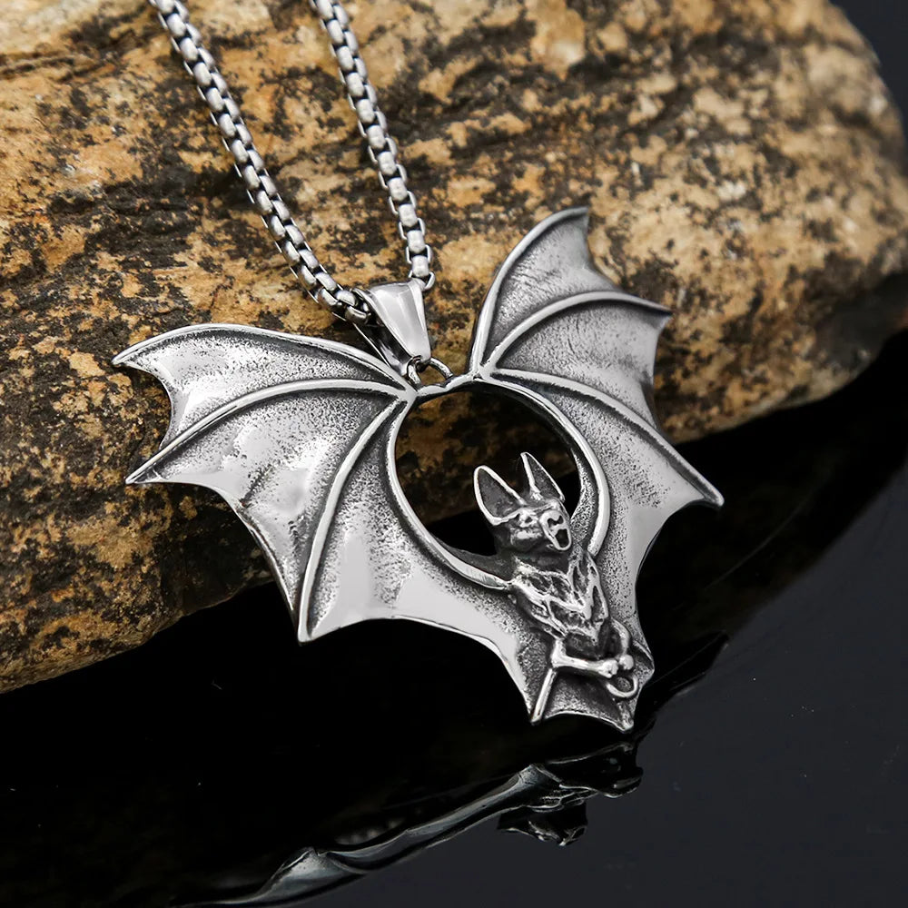 Gothic Bat Stainless Steel Pendant Necklace