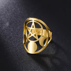 Moon Phase Pentagram Adjustable Ring — Stainless Steel