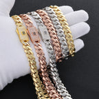 HHIOK Gold Silver Rose Gold Miami Cuban Link Bracelet Men Copper Zircon Iced Out Box Clasp Hip Hop Jewelry