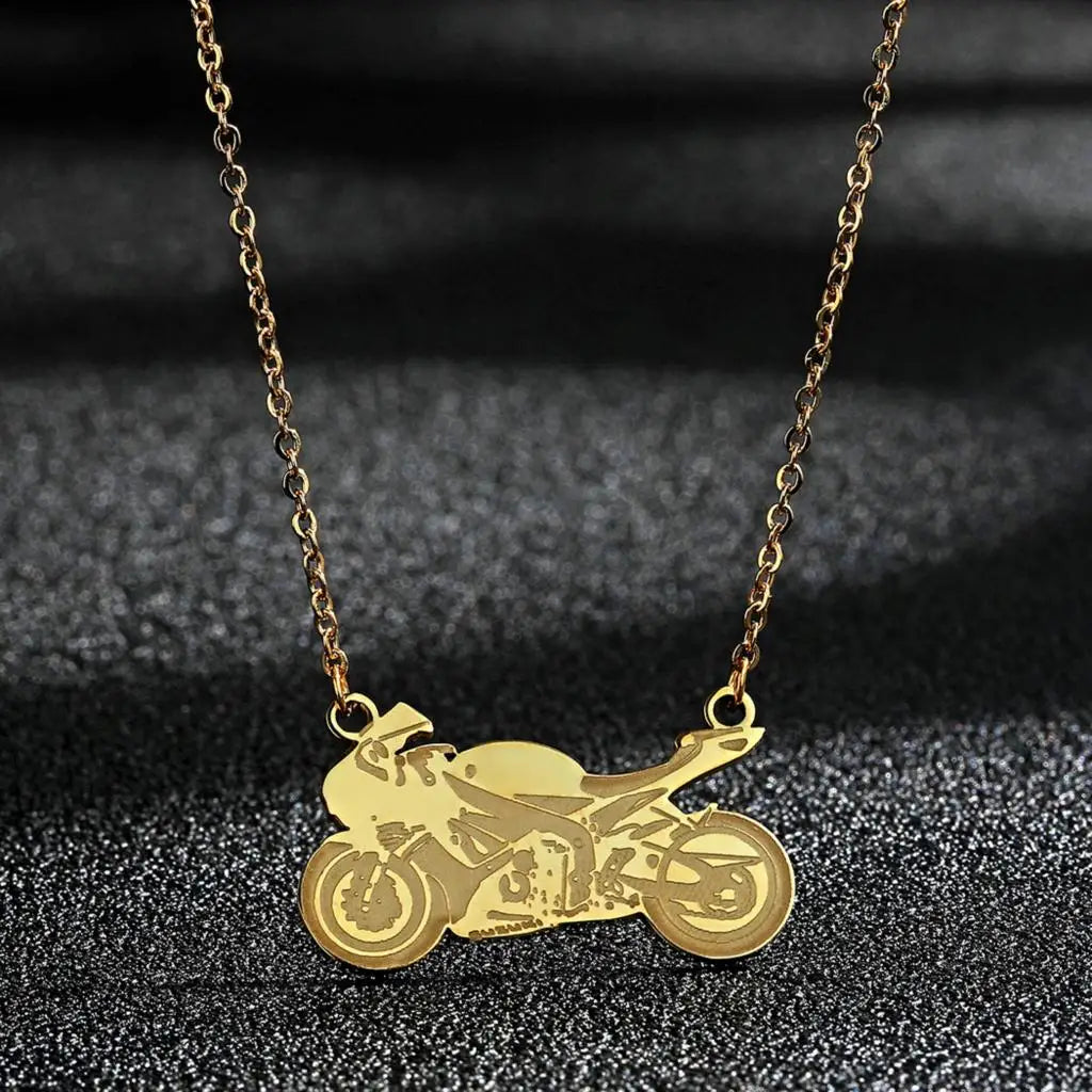 Classic Biker Motorcycle Pendant Necklace — Two-Tone