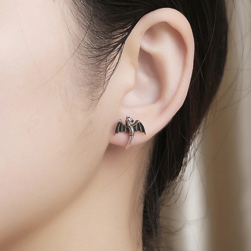 Flying Dragon Steel Earrings Vintage
