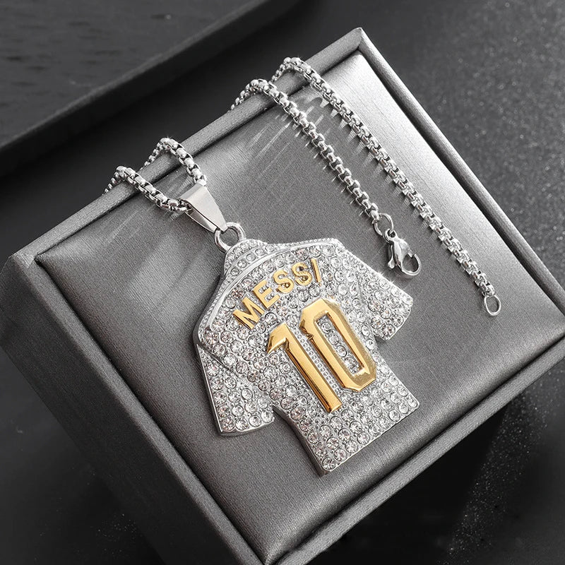 Full Zircon Pendant Necklace Hip Hop Cool Mumber 10 Super Soccer Star Fan Stainless Steel Clavicle Charming Jewelry Men