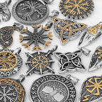Nordic Totem Amulet Rune Necklace Retro Geometric Pattern Stainless Steel Jewelry Viking Punk Pendant Men's Fashion