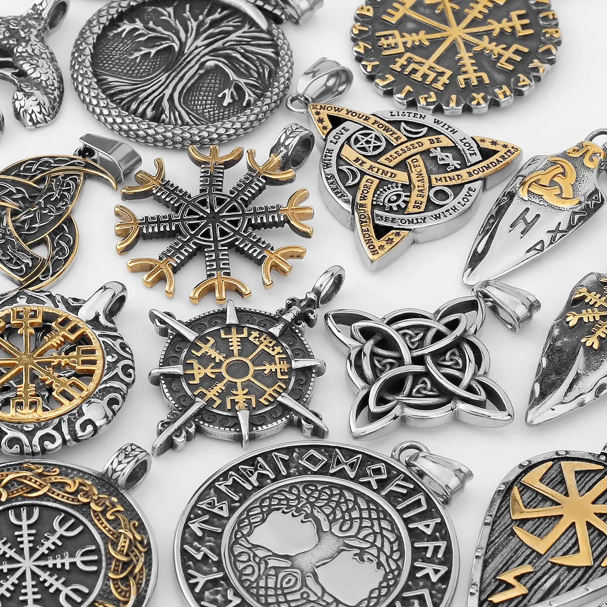 Nordic Totem Amulet Rune Necklace Retro Geometric Pattern Stainless Steel Jewelry Viking Punk Pendant Men's Fashion