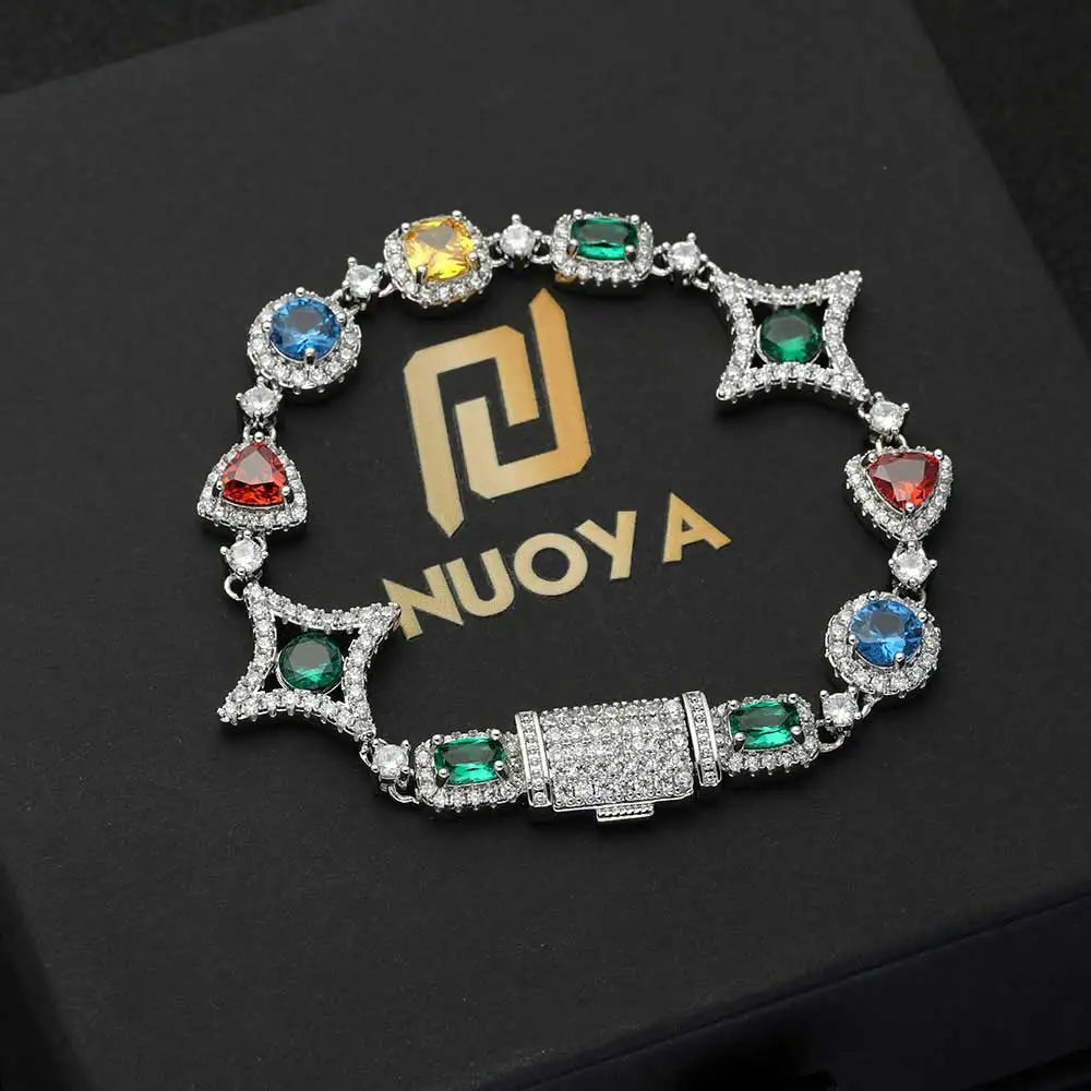 Gold Iced Out Chain Necklace Colored Gemstone