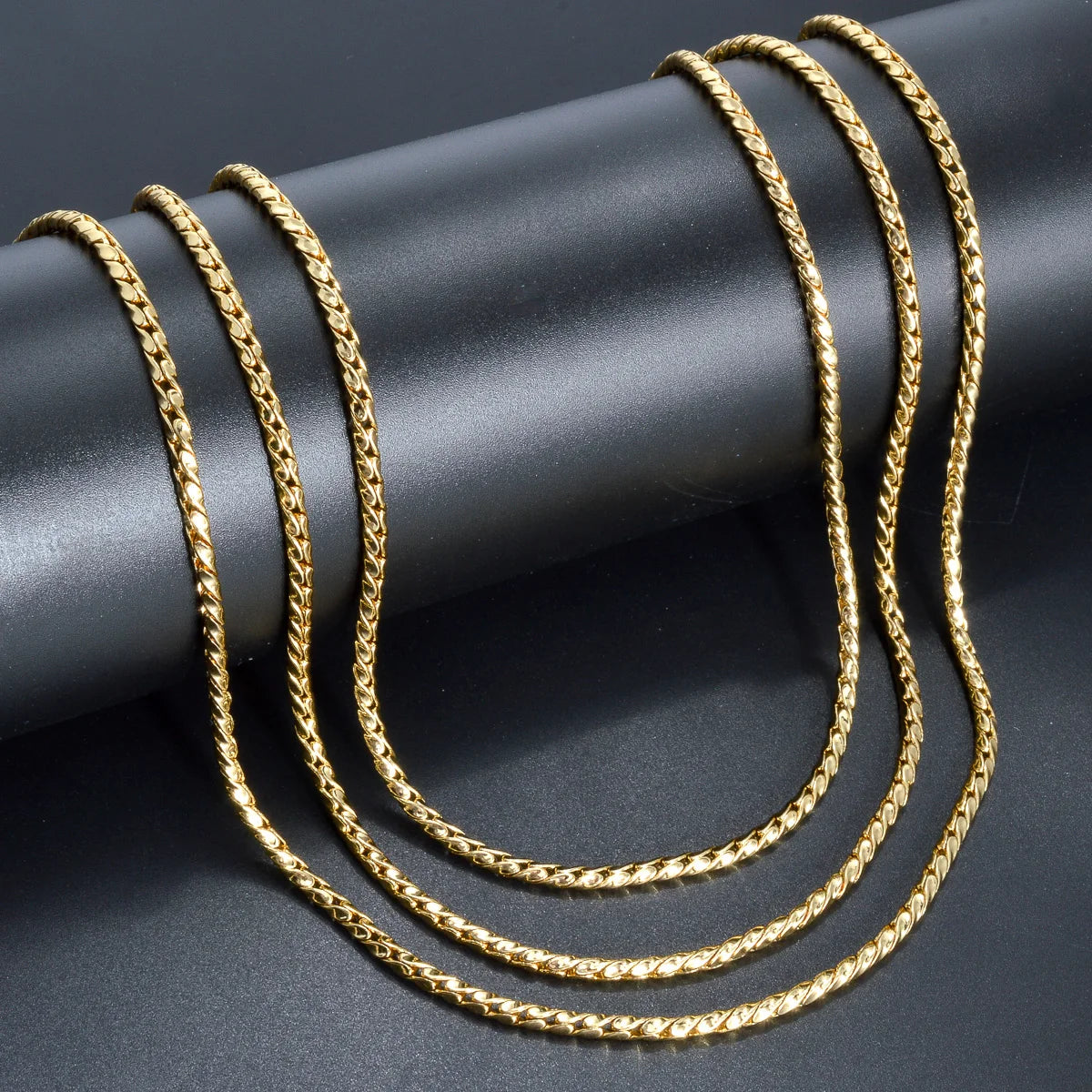 Textured Flat Woven Herringbone Chain Necklace Stackable 60cm