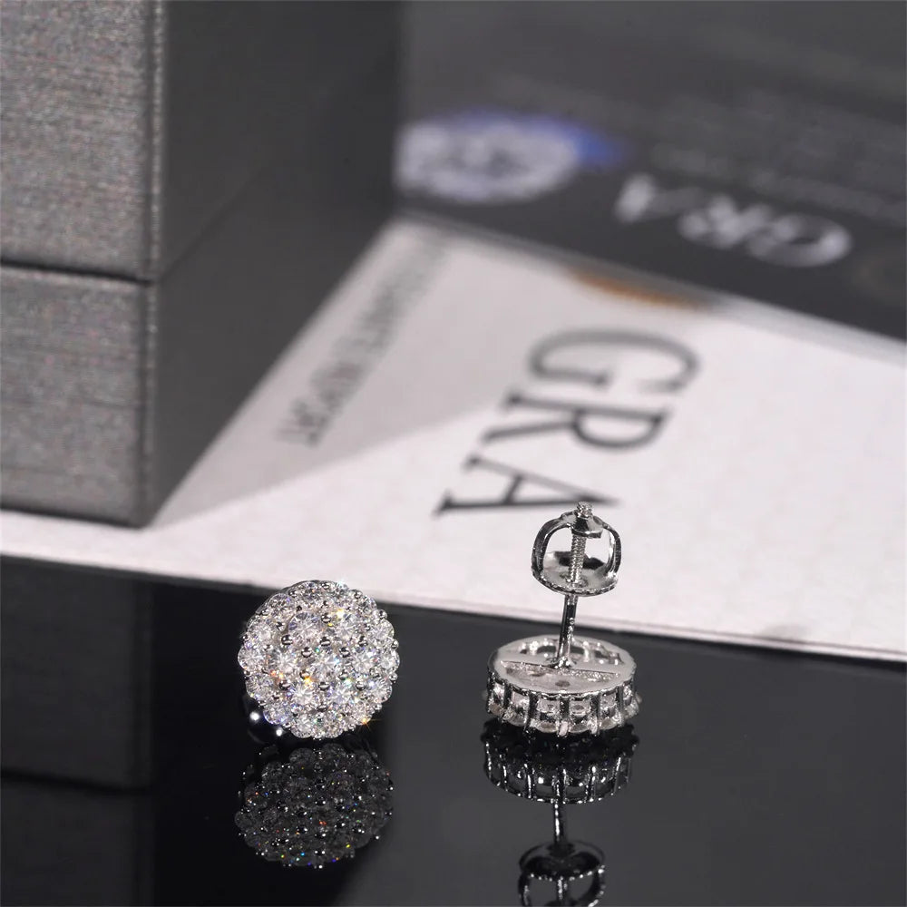 Full Moissanite D Color Women's Men Hip-hop Earrings 925 Sterling Silver Screw Ear Stud High Quality Fine Jewelry for Women Gift