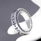 Retro Six-Character Mantra Stainless Steel Finger Ring Men Women Eternal Heart Cross Ring - Vintage Style Jewelry Accessories