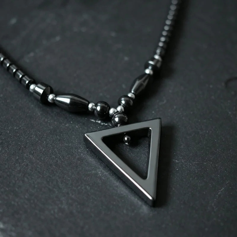 Black Hematite Necklace Men Women Metal Neck Jewelry Health Magnetic Therapy Triangle Black Hematite Necklace Jewelry
