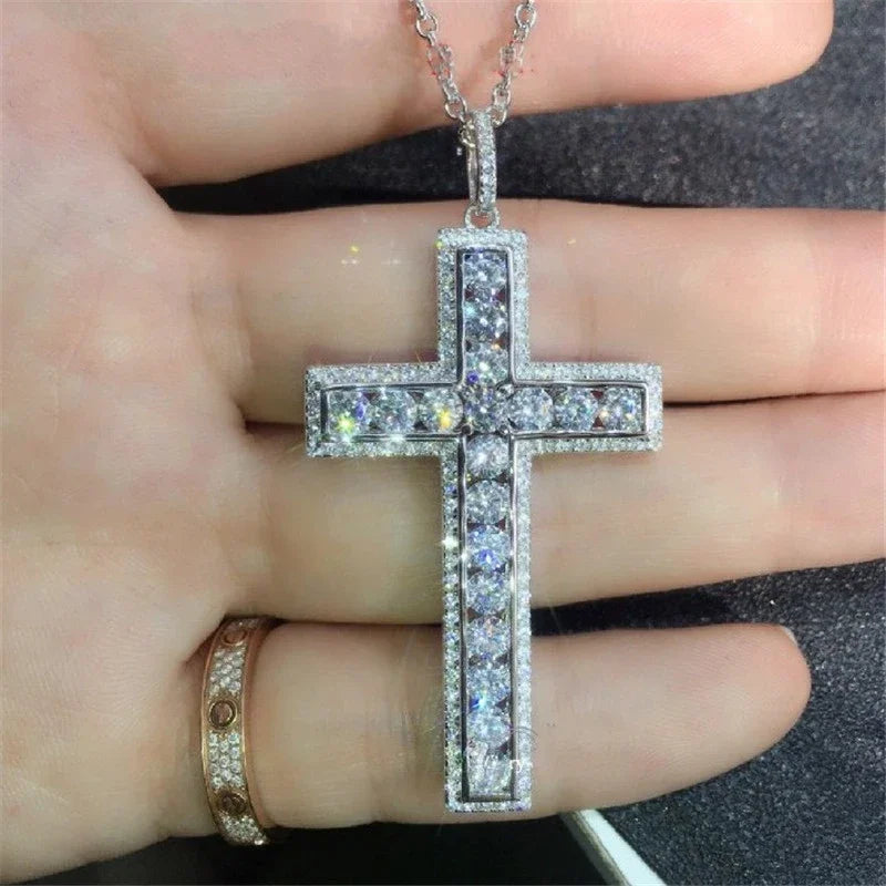 14K White Gold Lab Diamond Cross Pendant Party Wedding Pendants Necklace for Women Men Anniversary Jewelry Gift