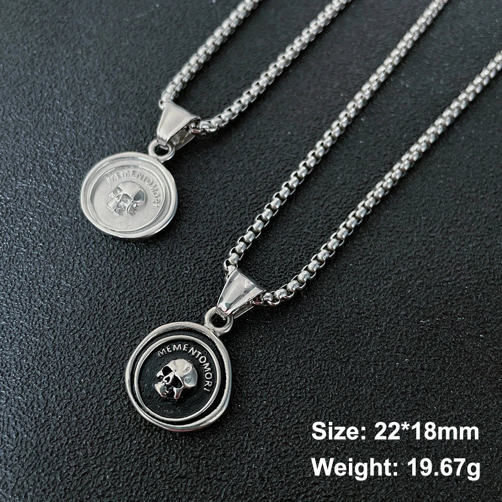 Memento Mori Skull Pendant Necklace — Stainless