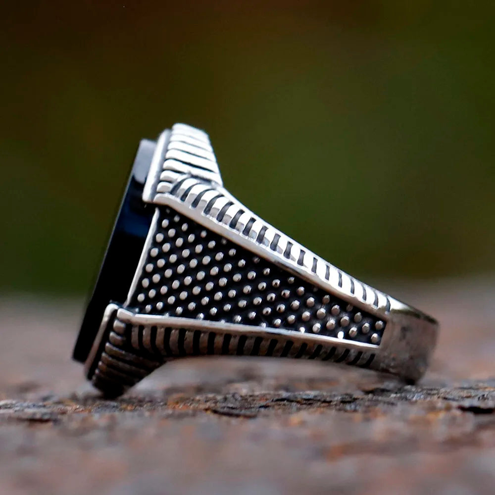 New Fashion Retro Ring Geometric Black Zircon Stone For Anniversary Party Wedding Men's Anels Totem Luxury Jewelry
