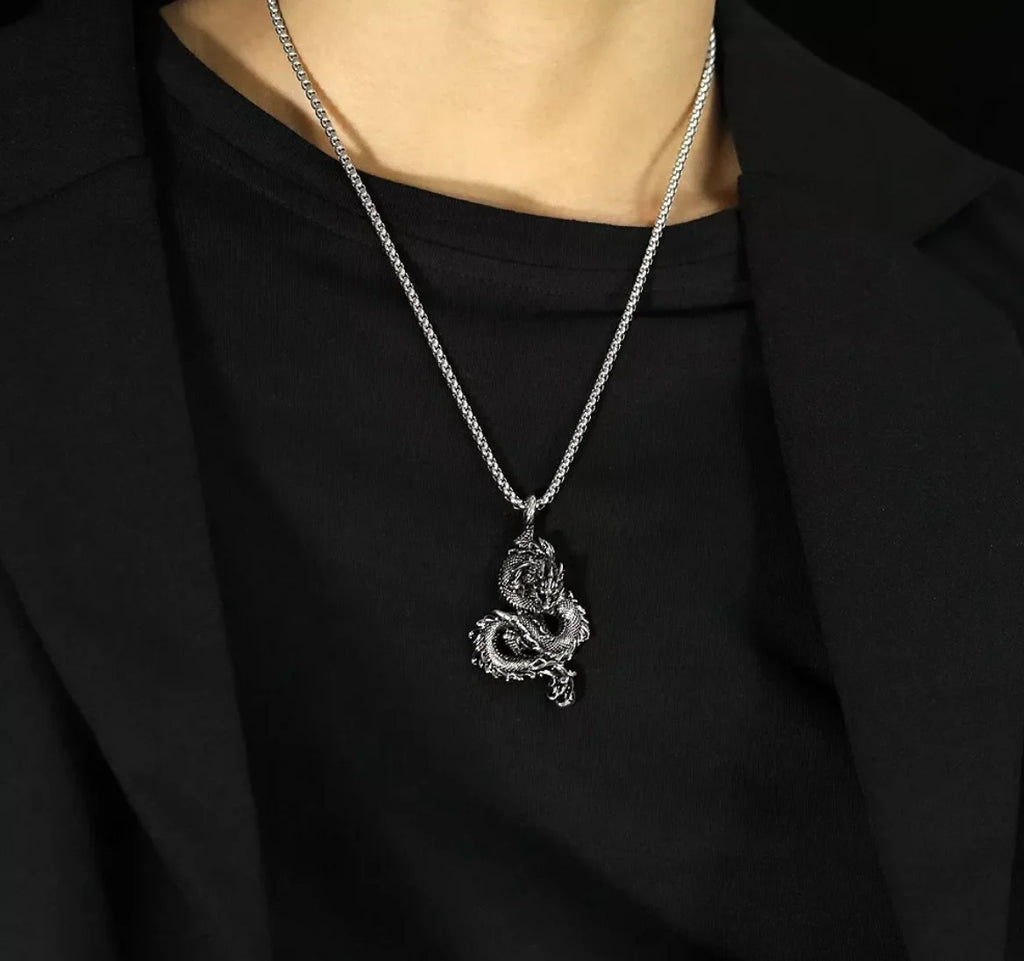 Chinese Dragon Stainless Steel Pendant Necklace