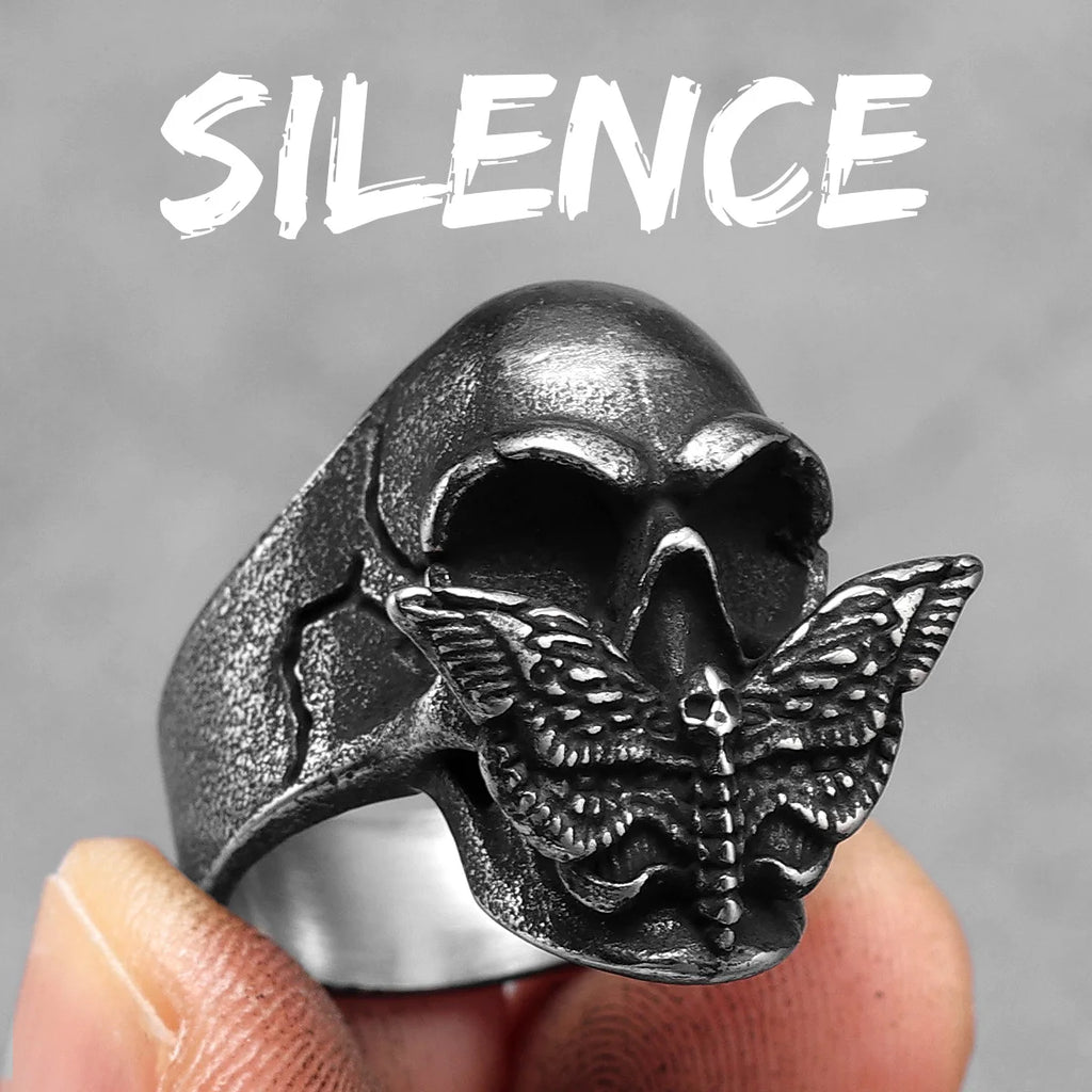 Butterfly Skull Ring Black — Stainless Steel