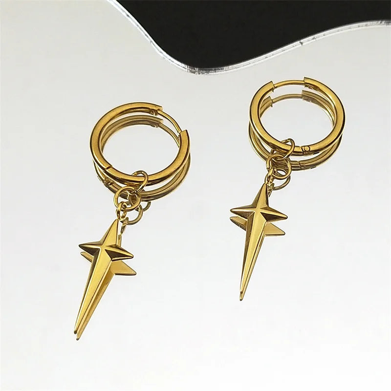 Cross Gold Drop Earrings — Stainless Steel