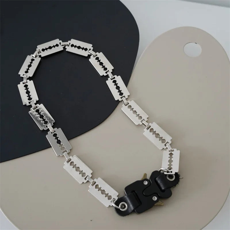 HANGZHI 2021 NEW Hip Hop Punk Titanium Steel Street Men and Women Letters Metal Safety Buckle Necklace Fashion Jewelry