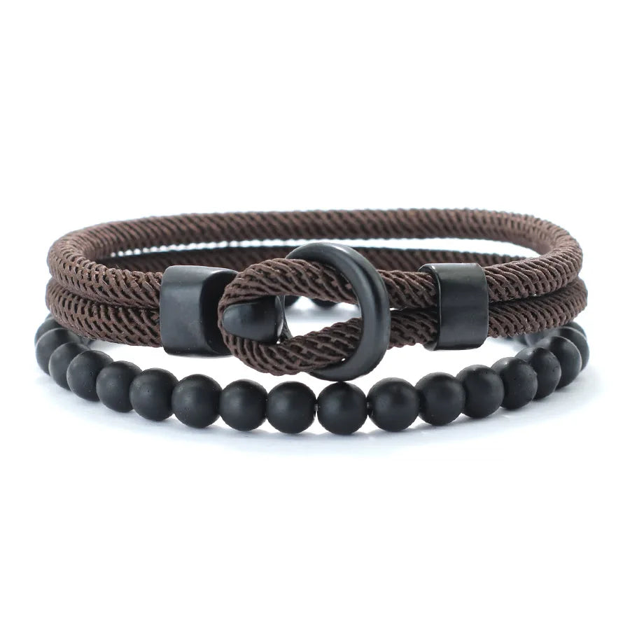 Fashion Mens Bracelet Set Lucky Thread Wrap Braclet Meditation Onyx Stone Beads Braslet Hombre Hand Accessories Fabric
