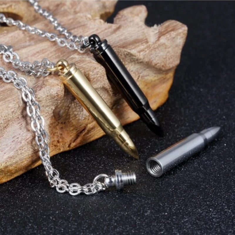 Personality Hip Hop Bullet Commemorative Pendant Domineer Titanium Steel Men's Necklace Bullet Pendant Bulk Order Cool Handsome
