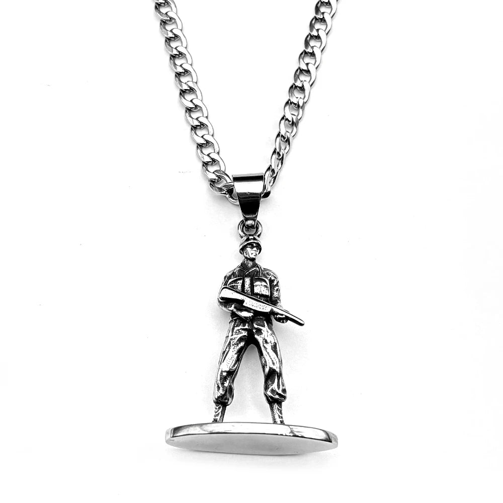 Army Soldier Rifle Pendant Necklace — Stainless Steel