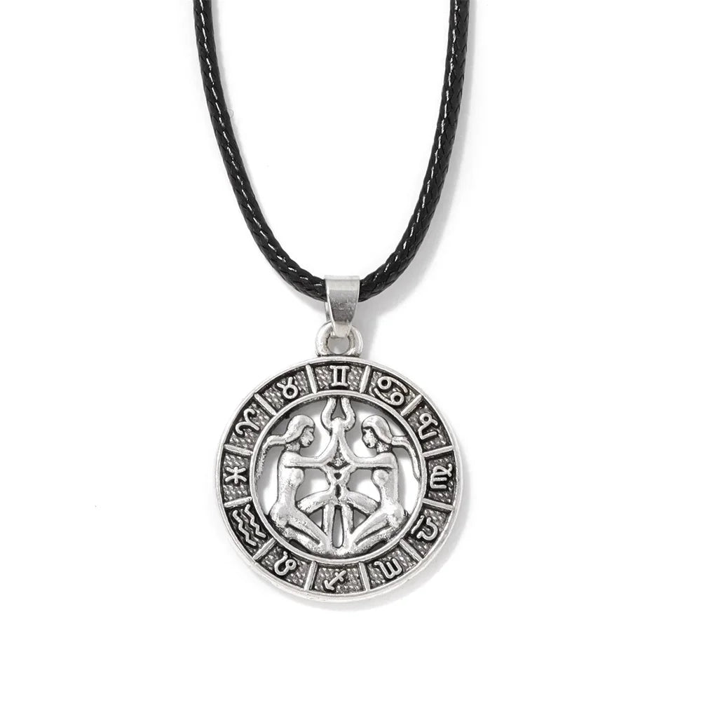 12 Horoscope Pendant Necklace For Women Men Silver Color Aries Leo 12 Constellations Zodiac Sign Necklaces Choker