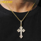 2026 New Iced Out Luxury Eye Cross Necklace Bling Cubic Zirconia Charm Tennis Chain for Men Women Hip Hop Jewelry