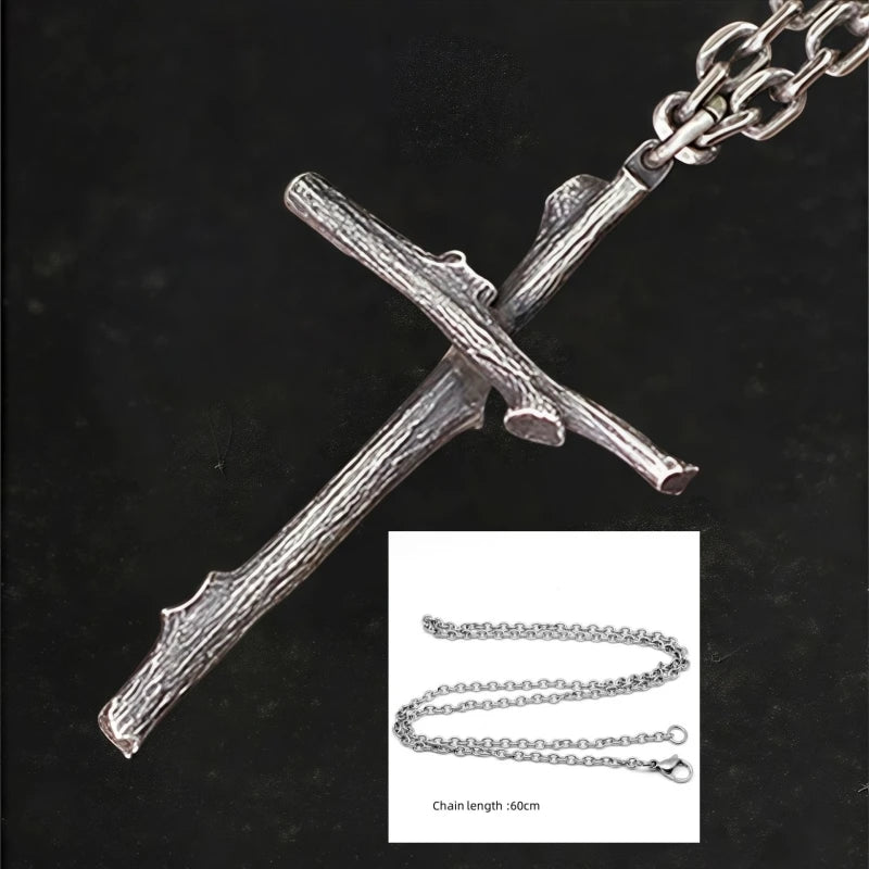 Buyee 925 Sterling Silver Male Cross Pendant Chain Branch Design Necklace for Men Women Fashion Fine Jewelry Chain Gift