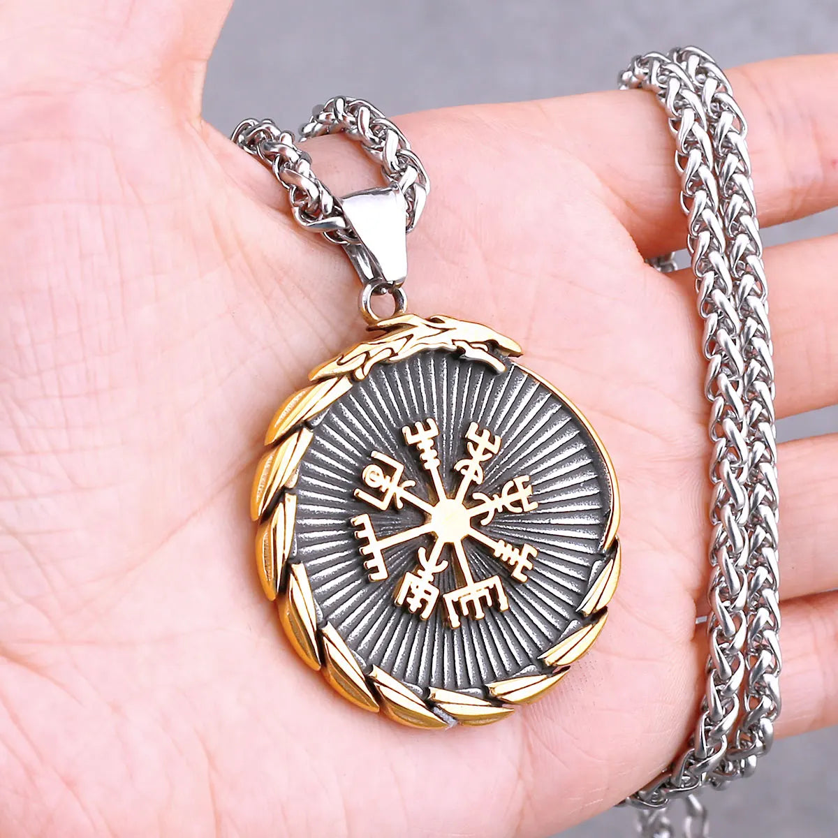 Odin Rune Vegvisir Pendant Necklace — Stainless Steel