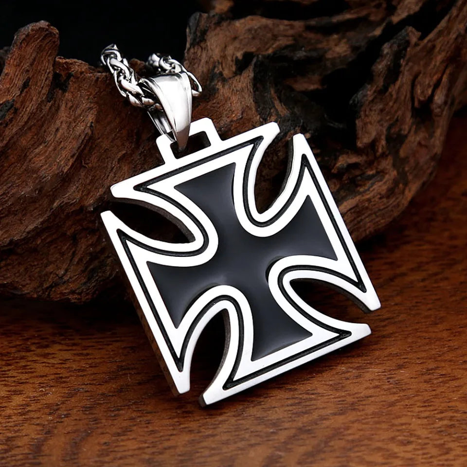 Vintage 316L Stainless Steel Cross Pendant Necklace For Men Fashion Classic Knights Templar Iron Necklaces Biker