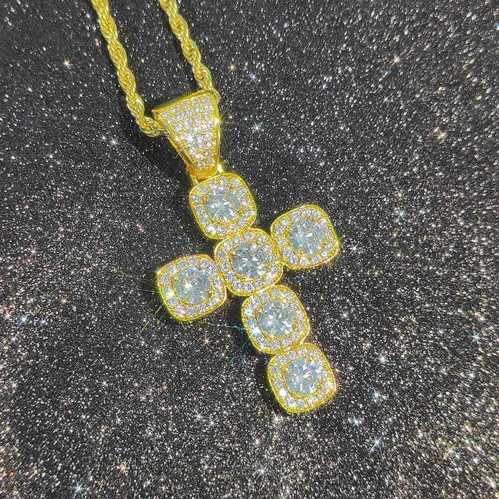 Iced Out Tennis Cross Pendant Necklace