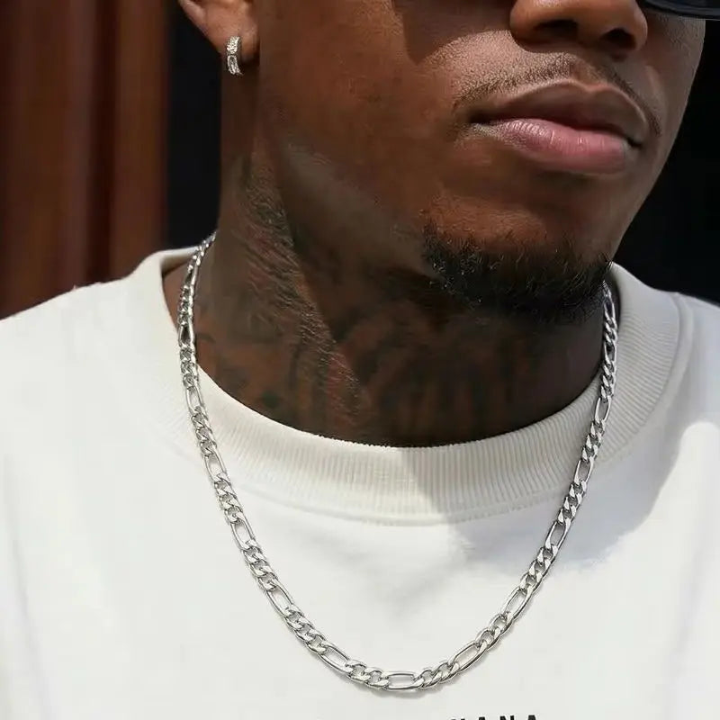 Necklace for man Stainless Steel Figaro Chain 58cm, Non-Tarnish NK 3:1 Link Necklace, Waterproof Minimalist Hip Hop Jewelry