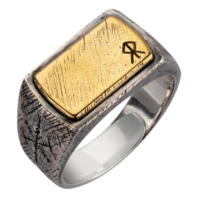Nordic Hammer Ring Silver Inlaid Copper Viking Rune Silver Jewelry