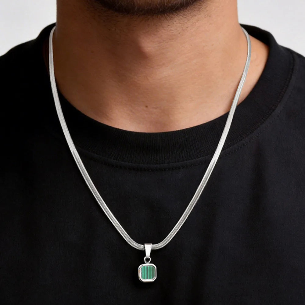 Stone Cuban Chain Pendant Necklace — SS