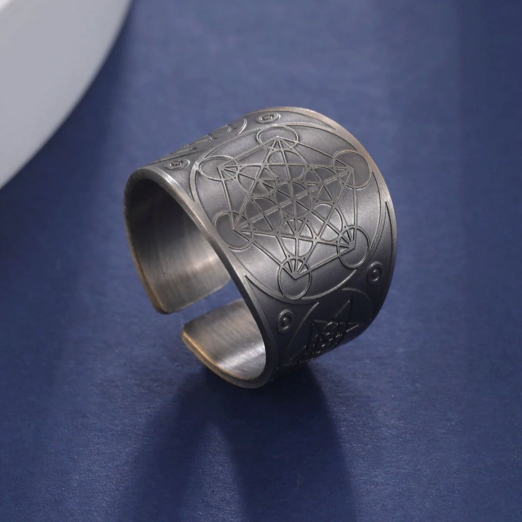 LIKGREAT Six Pointed Star Seal of Solomon Ring The 7 Archangels Protection Ring Metatron Cube Lilith Symbol Amulet Jewelry