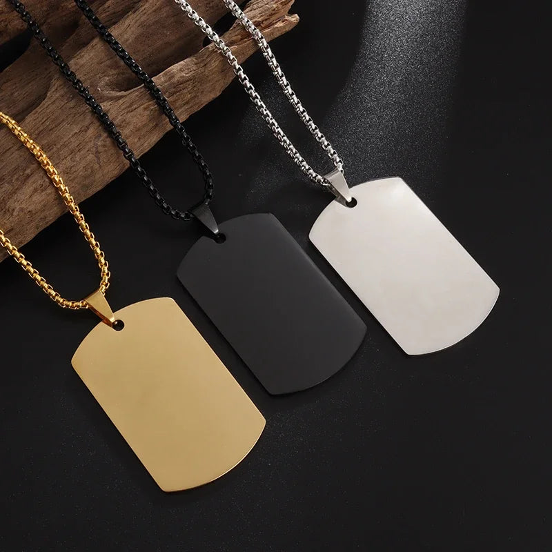 Hip Hop Military Style Stainless Steel Dog Tag Pendant Necklace for Men Women Gold Plated Personalized Id Card Name