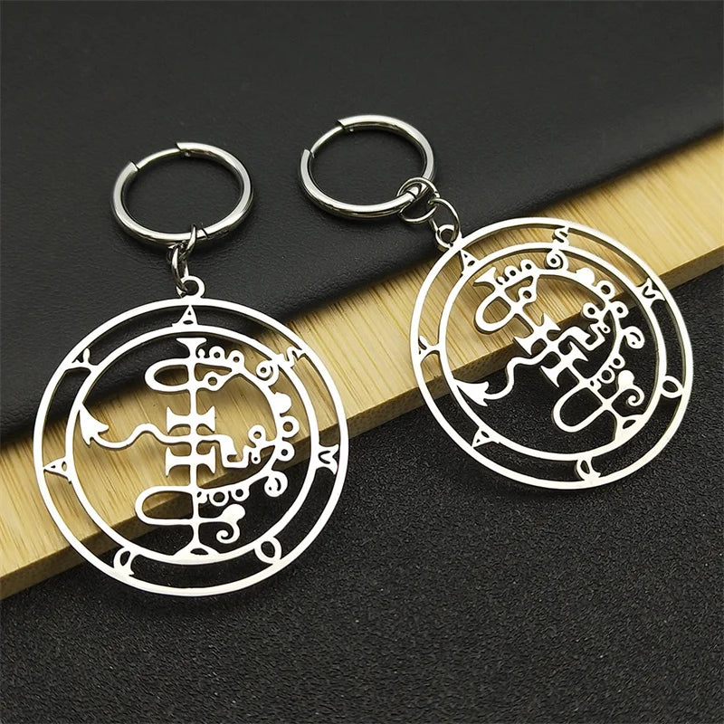 Baphomet Steel Earrings Sigeal Sigil Lucifer Satan