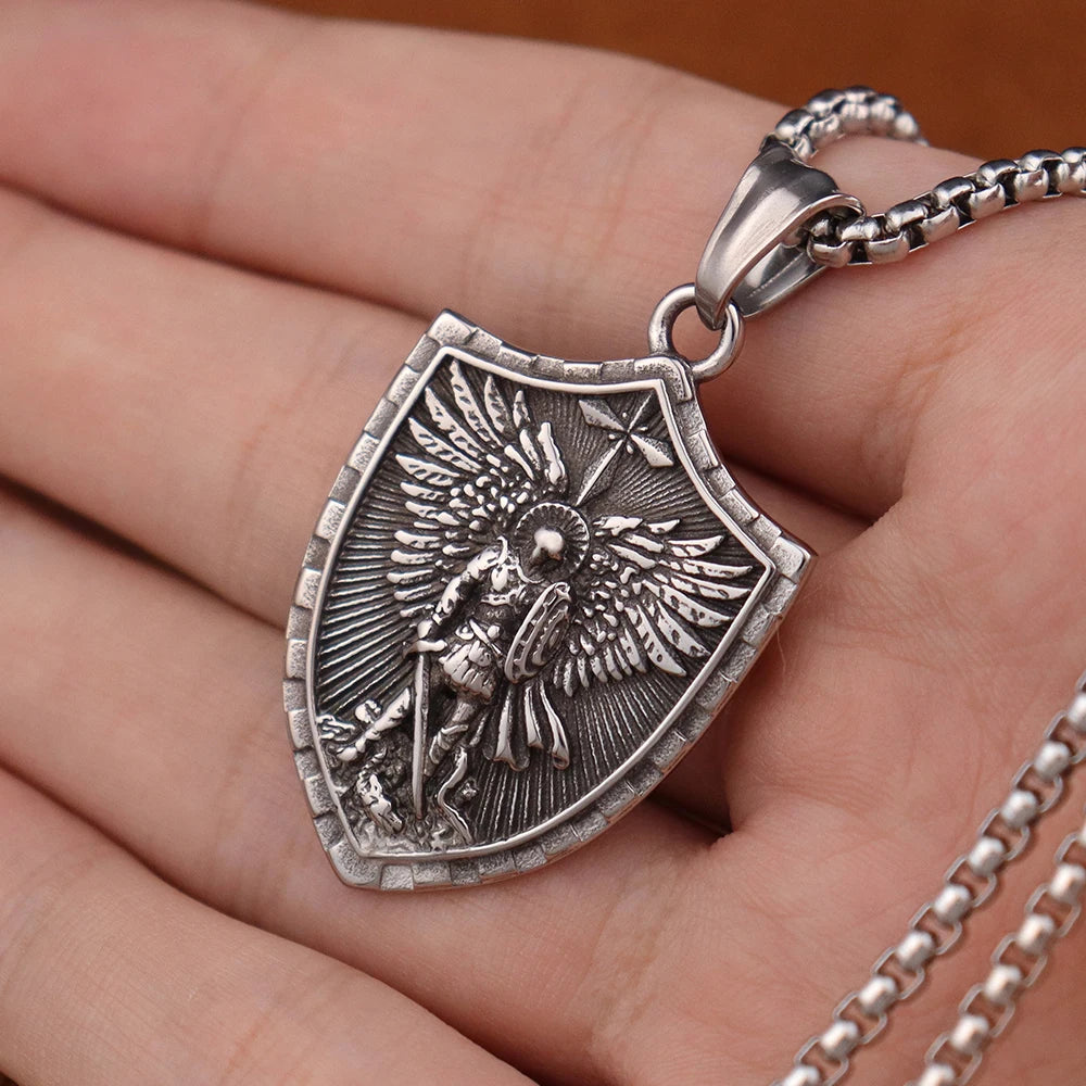 Vintage Stainless Steel Archangel Pendant Chain for Men Powerful St.Michael Necklaces Amulet Fashion Women Jewelry