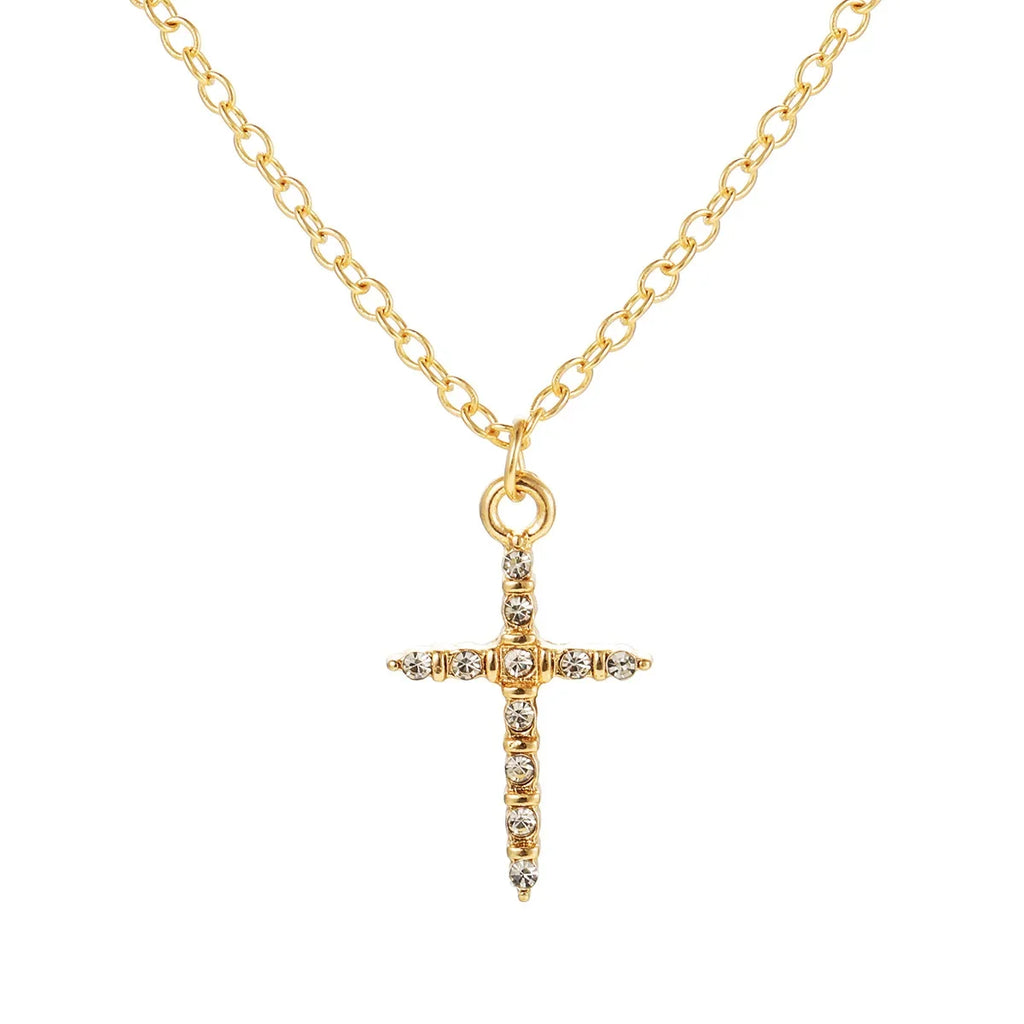 Personality Trend Silver Color Zircon Cross Pendant Necklace for Women Charm Shiny Crystal Chokers Jewelry Gift