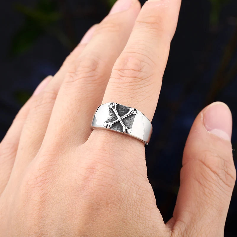 Fashion Punk Rock Stainless Steel Crossbone Ring Trend Hiphop Rock Roll Gothic Jewelry Unique Anillos Para Hombre