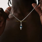 Blue Stone Geometric Pendant Necklace — Stainless Steel