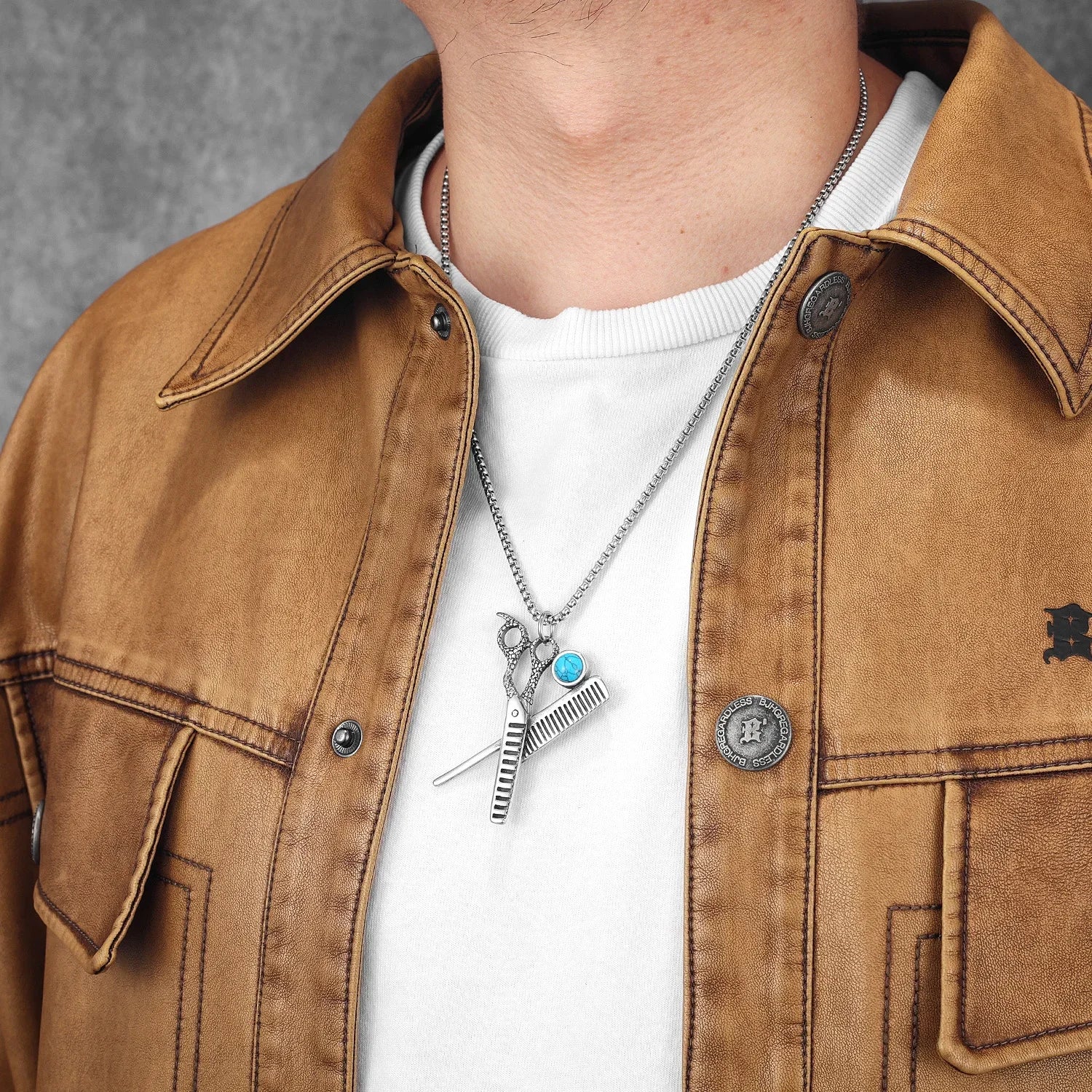 Iced Out Scissors Pendant Necklace Stainless Steel